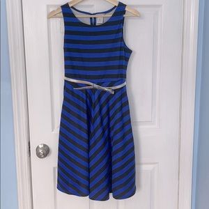 Blue and Black striped dress with silver belt